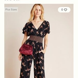 Anthropologie Black Floral Wide-Leg Jumpsuit with Pink Floral Print
